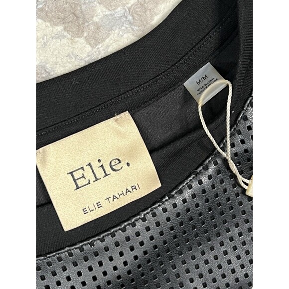 Elie Tahari Long Sleeve Modal Sweatshirt Faux Leather Front Size M NWT - Picture 10 of 11